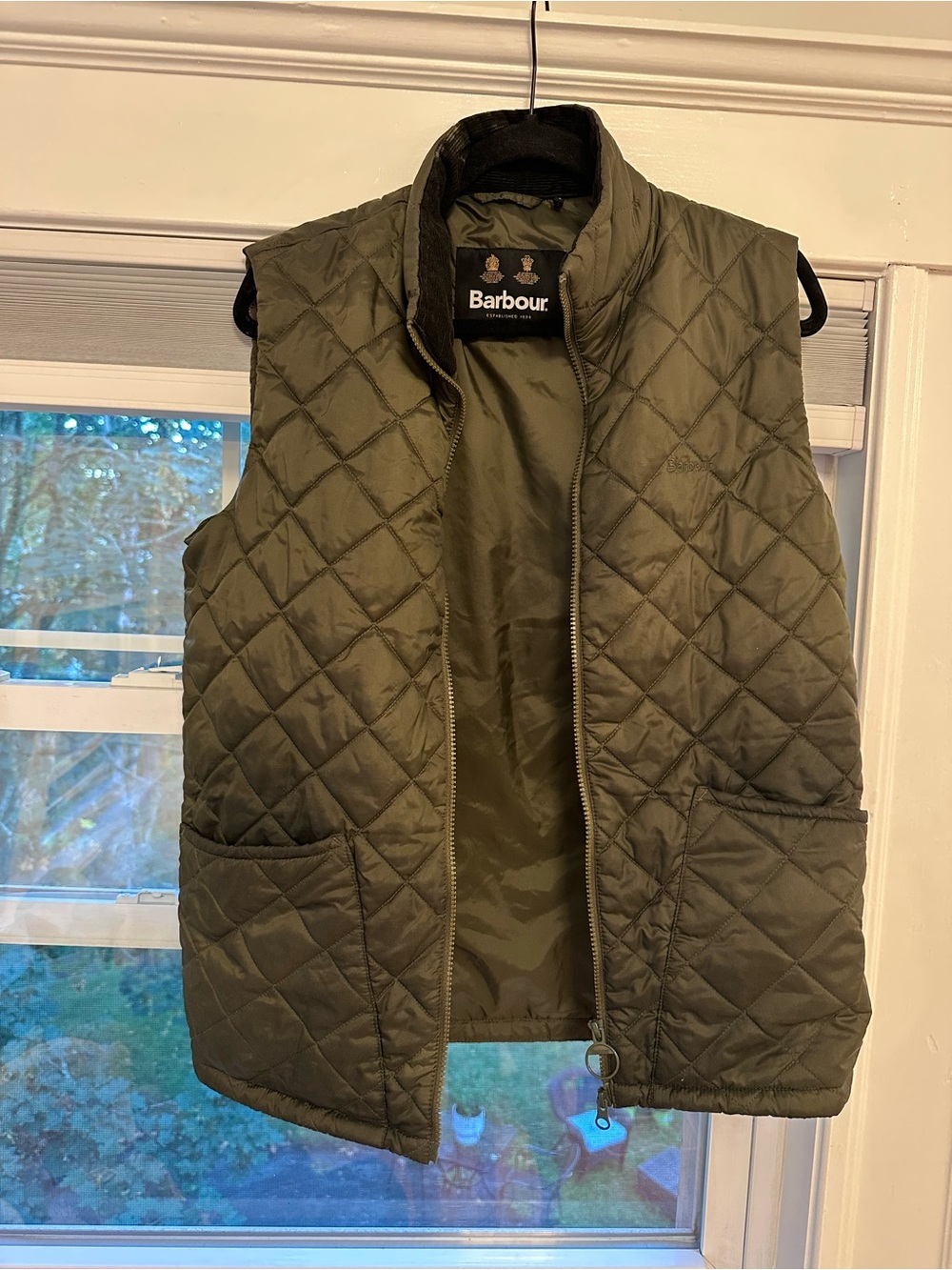 Barbour Quilted Olive Vest with Diamond Stitch